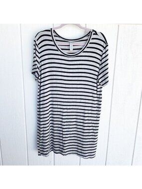 Mahina Hawaii Grey Black Striped Short Sleeve T-Shirt Dress Women's Medium M